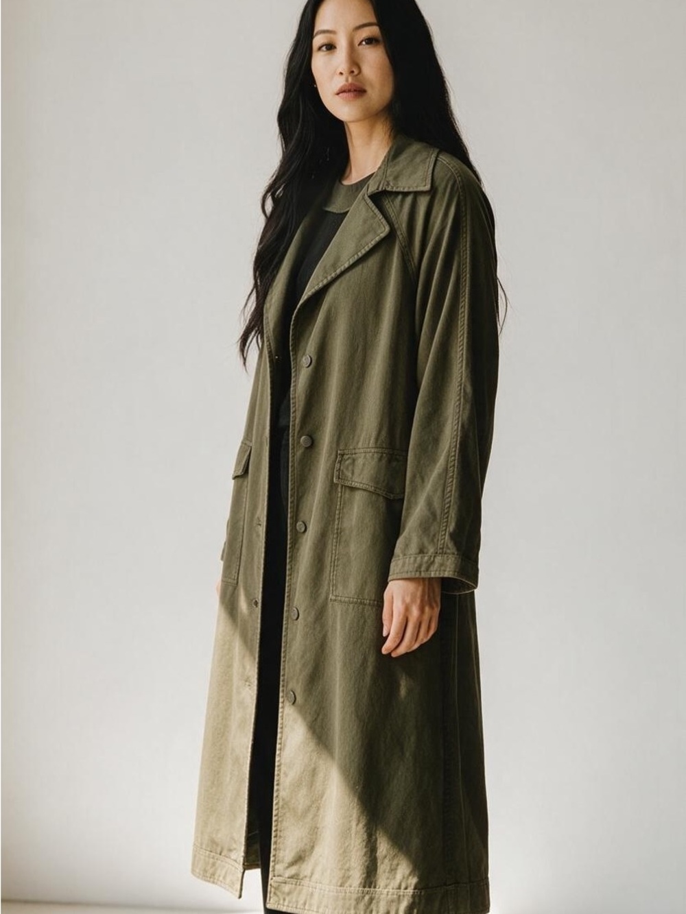 Women's Olive Long Utility Trench Coat